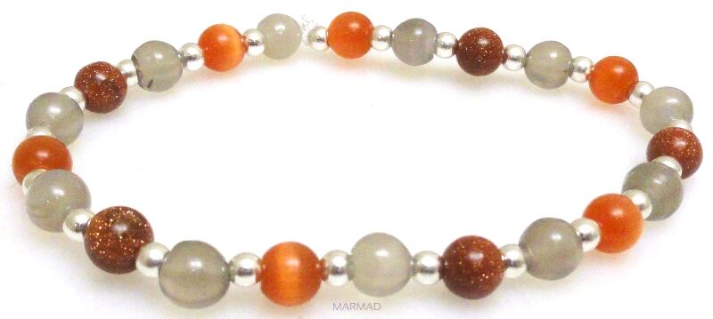 Bransoleta - uleksyt, agat, piasek pustyni i hematyt srebrny - 18,5cm