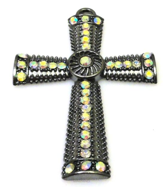 Krzyż z cyrkoniami crystal AB - 96x60mm - zawieszka