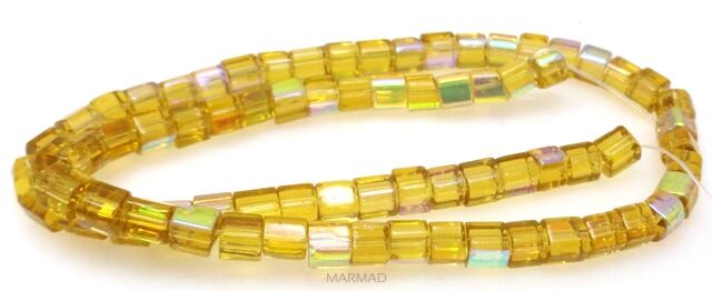 Kostki szklane platerowane 4x4mm - żółte