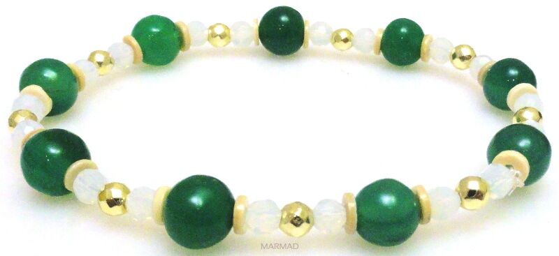 Bransoleta - jadeit, hematyt, muszla i opalit - 18cm