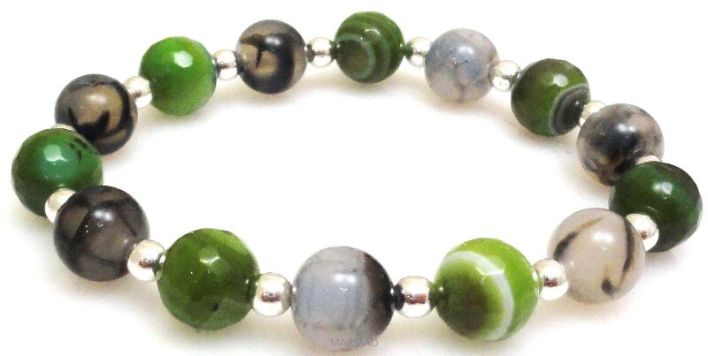 Bransoleta - agat kule 10mm i hematyt srebrny - 19cm