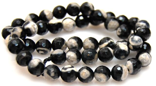 Agat fasetowany PANDA - kula 8mm