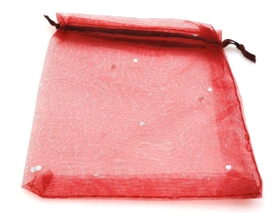 Woreczek ozdobny na biżuterię - 110x90mm - czerwony w kropeczki