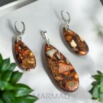 Komplet biżuterii - jaspis cesarski-brąz - kolczyki i wisiorek srebro 925 - 2