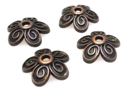 Czapeczki na korale - kwiatek 10mm - red copper