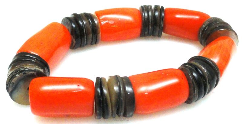Bransoleta - koral pomarańczowy i muszla - 19cm