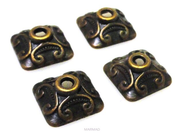 Czapeczki bali na korale - kwadrat 9mm - red copper