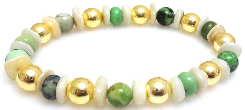 Bransoleta - zoisyt, turkus, hematyt i muszla - 19cm