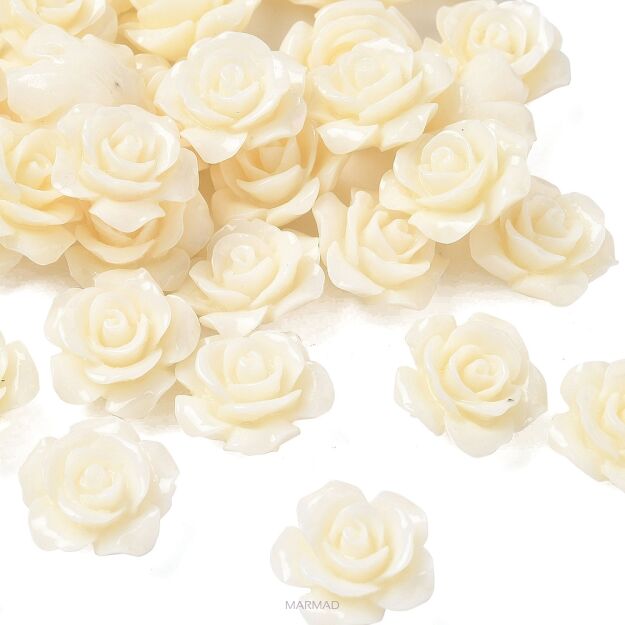 Koral z żywicą - różyczka biała 15mm