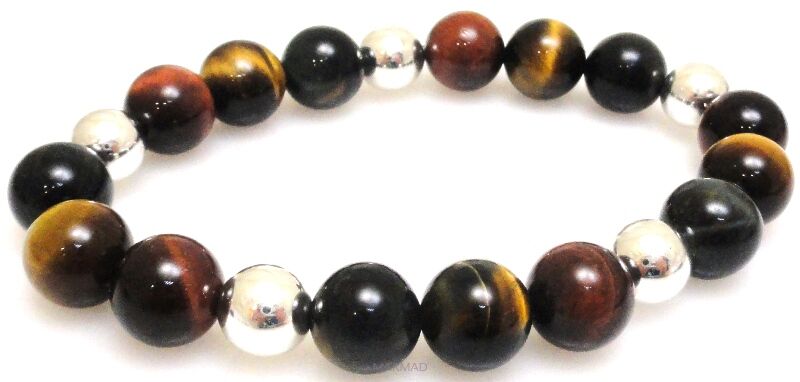 Bransoleta - tygrysie oko mix  i hematyt - 19cm