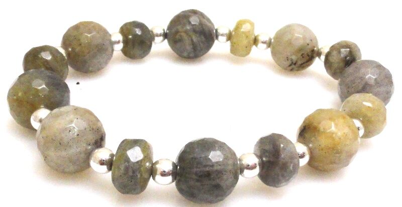 Bransoleta - labradoryt fasetowany i hematyt srebrny - 19cm