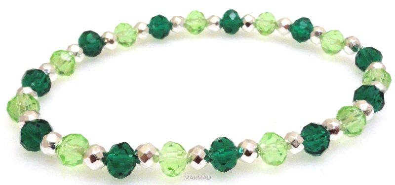 Bransoleta - hematyt srebrny i kryształki fasetowane zielone - 18,5cm
