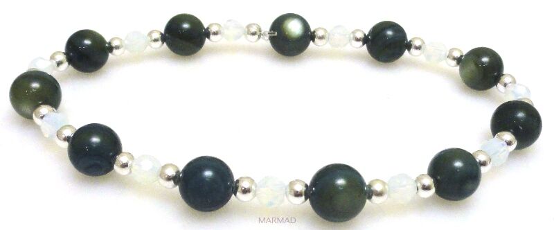 Bransoleta - opalit, muszla i hematyt -19cm