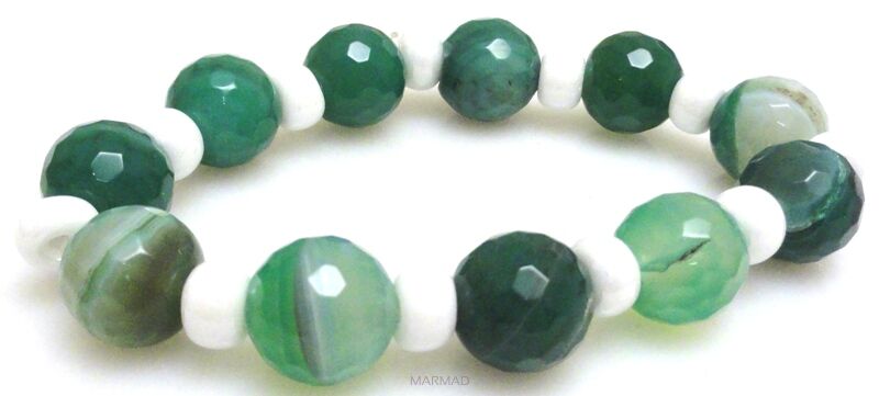 Bransoleta - agat zielony i koraliki perłowe - 17,5cm