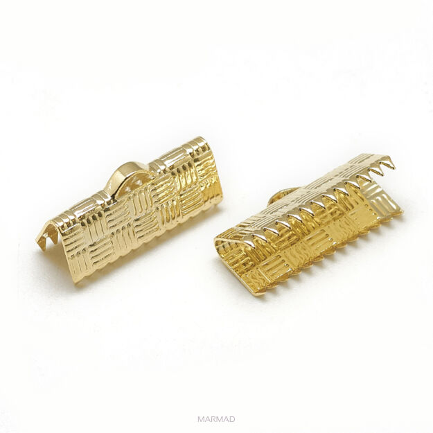 Zaciski do linek, wstążek, rzemieni prostokątne, pokryte prawdziwym 18-karatowym złotem, 8 x 16 mm