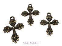 Zawieszka - ozdobny krzyż 25x16mm - antyczny brąz