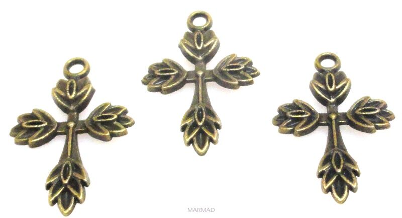 Zawieszka - ozdobny krzyż 25x16mm - antyczny brąz