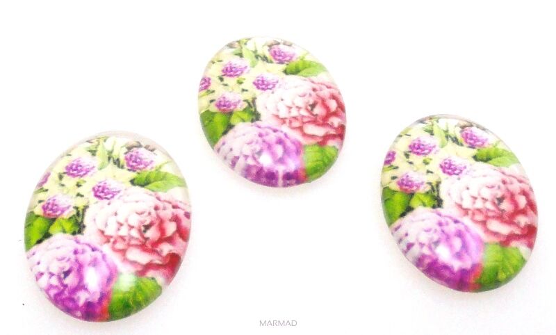 Kaboszon szklany - owal 18x13mm - kwiaty