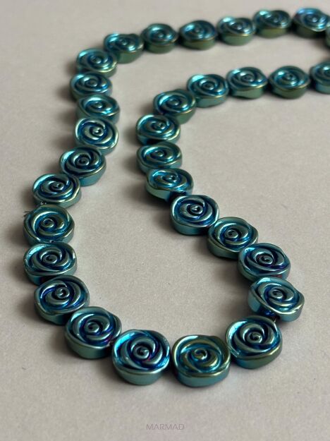 Hematyt niebiesko-zielony - różyczka 12mm