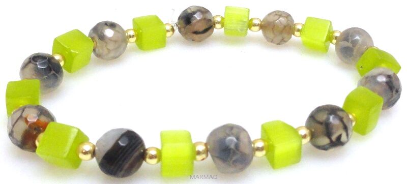 Bransoleta - agat, uleksyt i hematyt złoty - 18cm