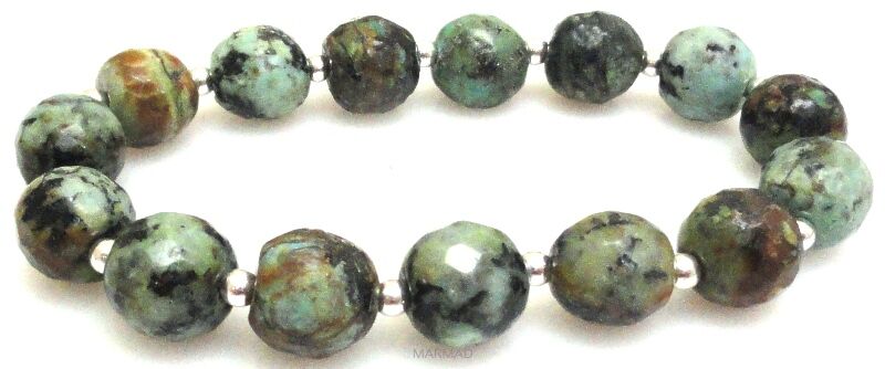 Bransoleta -  turkus afrykański fasetowany i hematyt srebrny - 19cm