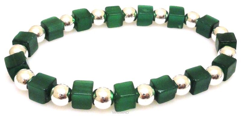 Bransoleta - uleksyt zielony i hematyt srebrny - 18cm