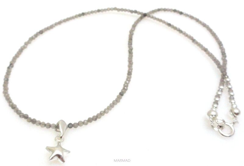 Naszyjnik kwarc dymny fasetowany kule 2mm z gwiazdką - srebro 925