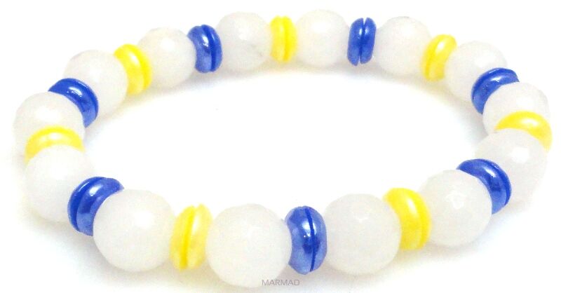 Bransoleta - jadeit fasetowany i dyski perłowe - 18cm