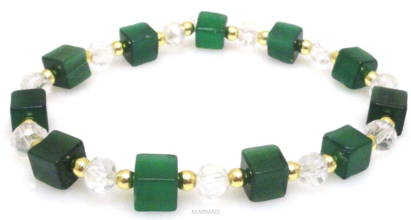 Bransoleta - uleksyt zielony, kryształki fasetowane i hematyt - 18cm
