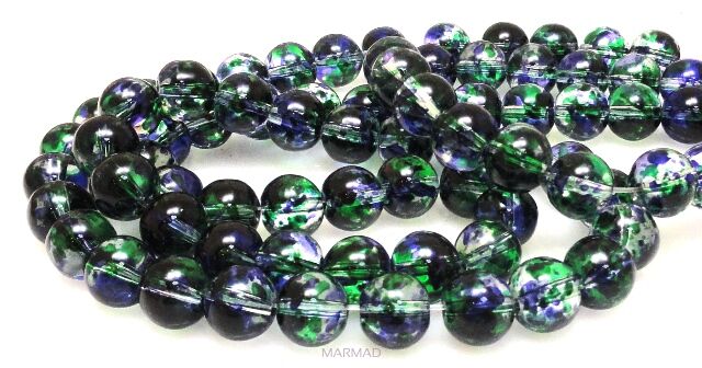 Koraliki nakrapiane - kula 10mm - zielono fioletowe