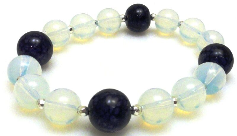 Bransoleta - agat, opalit i hematyt srebrny - 19cm