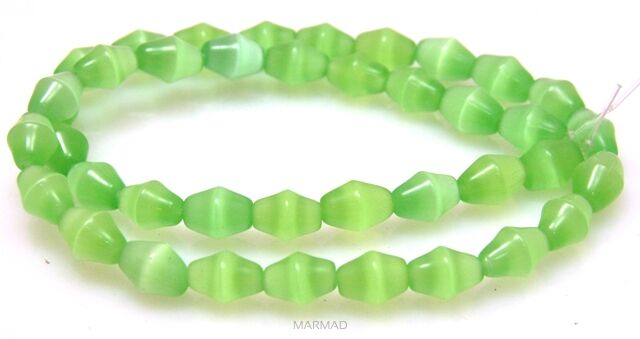 Kocie oko- uleksytowe - podłużne bicone 10x7mm - jasno zielony