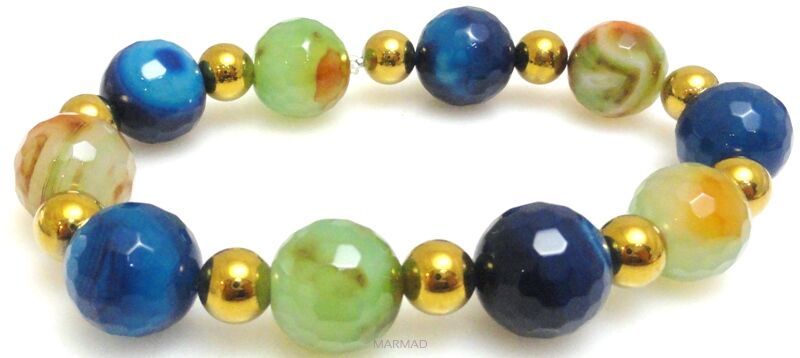 Bransoleta - agat fasetowany kule 14mm i hematyt złoty - 20cm