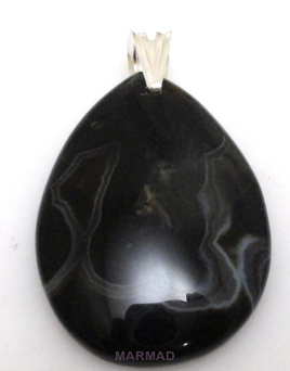 Zawieszka - agat czarny 50x30x8mm + srebro 925