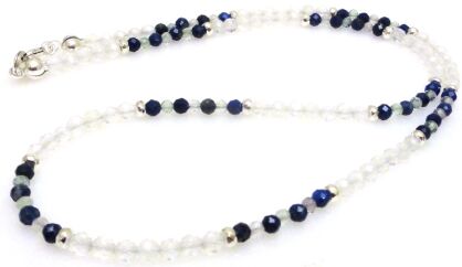 Naszyjnik lapis lazuli, fluoryt, kryształ górski fasetowany i hematyt - srebro 925