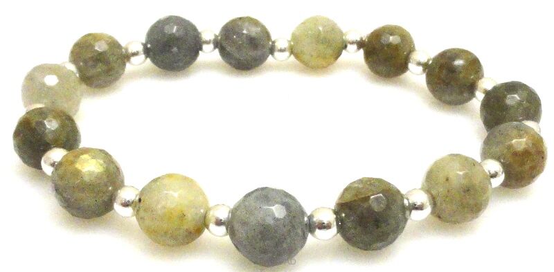 Bransoleta - labradoryt fasetowany i hematyt srebrny - 19,5cm