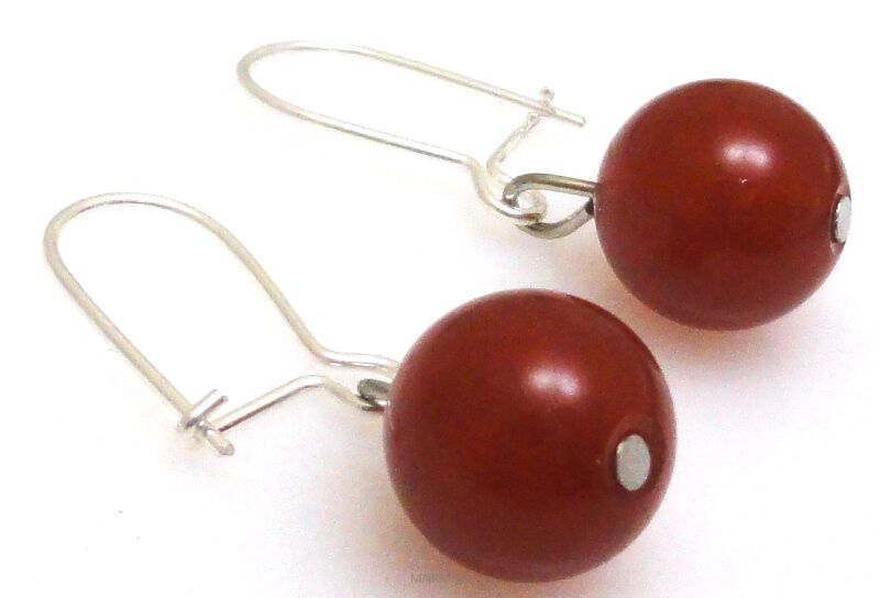 Kolczyki agat karneolowy kule 10mm - bigle srebro 925