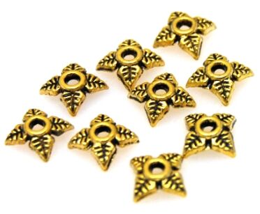 Czapeczki na korale -  listki 6mm - antyczne złoto