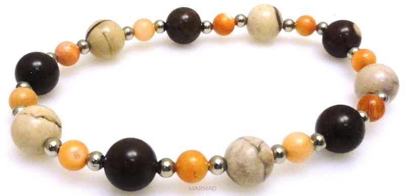 Bransoleta - jaspis i masa perłowa - 18,5cm