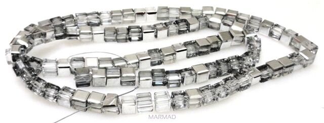 Kostki szklane platerowane 4x4mm - szare