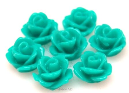 Kaboszon - różyczka 10mm - turkusowa