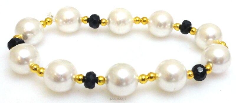Bransoleta - perła muszlowa i szafir fasetowany - 17cm