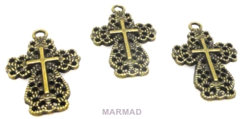 Zawieszka - ozdobny krzyż 21x14mm - antyczny brąz