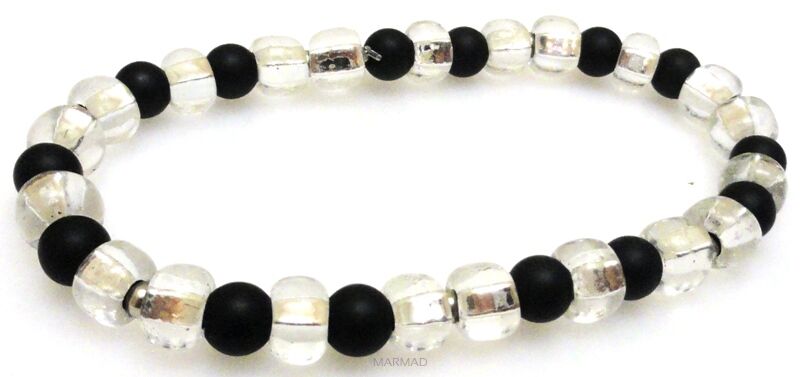 Bransoleta - onyks matowy i koraliki perłowe - 18,5cm