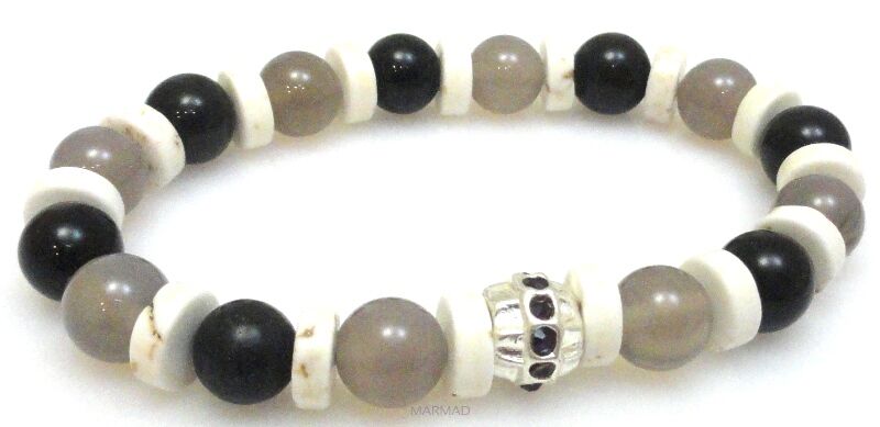 Bransoleta - obsydian, jadeit i howlit - 17cm