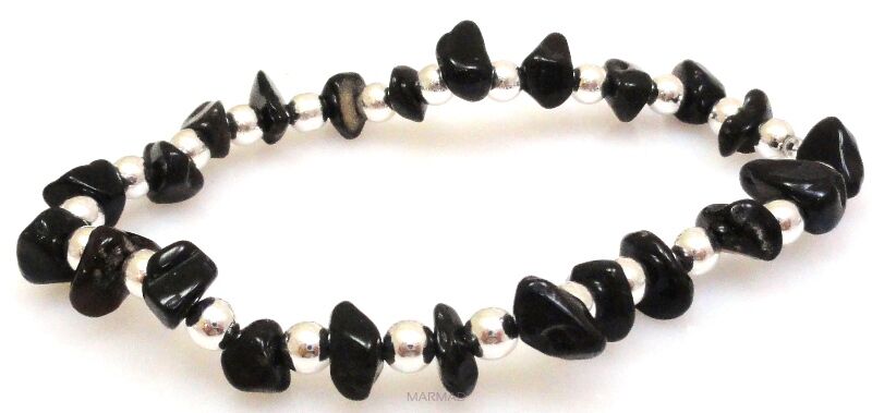 Bransoleta - granat i hematyt srebrny - 17,5cm
