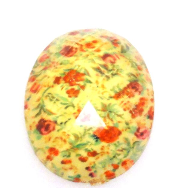 Kaboszon szklany fasetowany - owal 25x18mm - mozaika kwiatowa