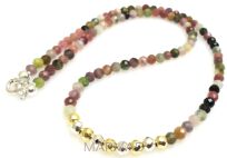 Naszyjnik turmalin fasetowany, hematyt srebrny i złoty - srebro 925