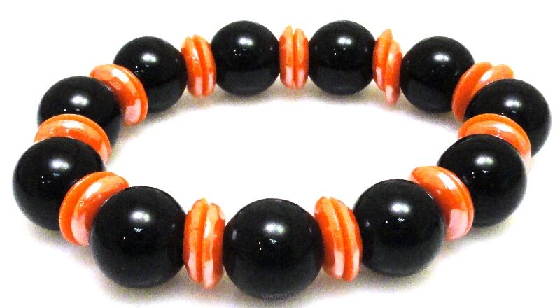 Bransoleta - onyks kule 14mm i dyski perłowe - 19,5cm