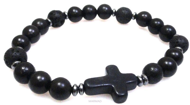 Bransoleta - akryl, hematyt i lawa - 21cm